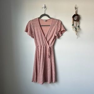 Caution To The Wind Pink & White Striped V-Neck Tie Summer Dress